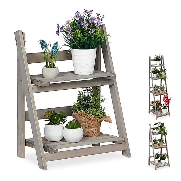 relaxdays Blumenständer Blumentreppe Holz grau, M günstig online kaufen