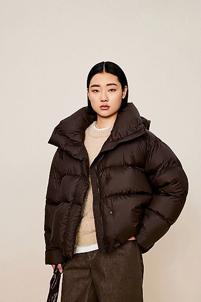 LESS Daunenjacke Damen elegante Daunenjacke mit abnehmbarer Kapuze in Braun günstig online kaufen