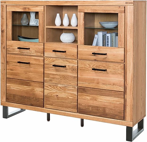 Home affaire Highboard 1 Stk. tlg. Industriestil, Teilmassiv Eiche, schwarz günstig online kaufen