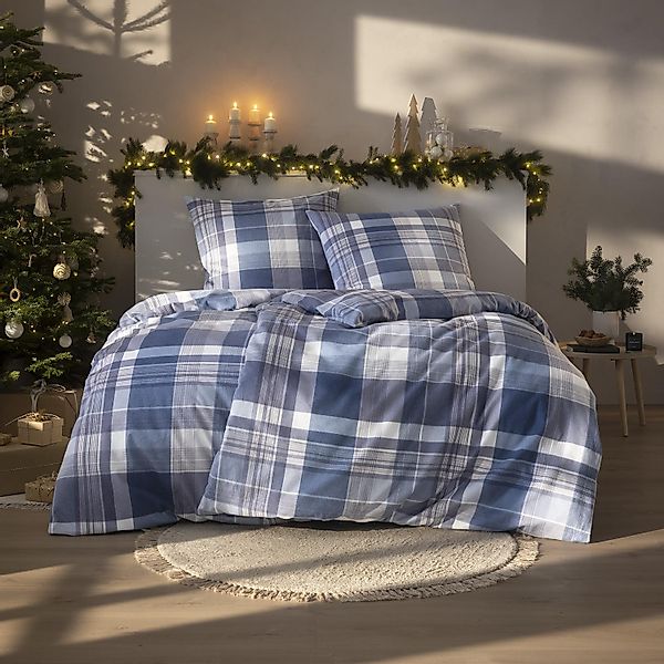 Estella Flanell Bettwäsche Ambros 4473-655 Kariert Navy Blau 135x200 günstig online kaufen