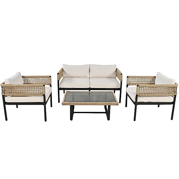 4-teiliges Gartenmöbel-Set mit Seil, Zweisitzer-Sofa, 2 Einzelsesseln und C günstig online kaufen