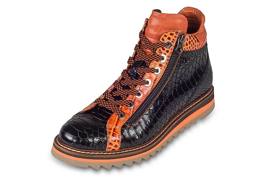 Lorenzi Lorenzi Sneaker-Stiefel Herren schwarz/orange - Leder Krokoprägung günstig online kaufen