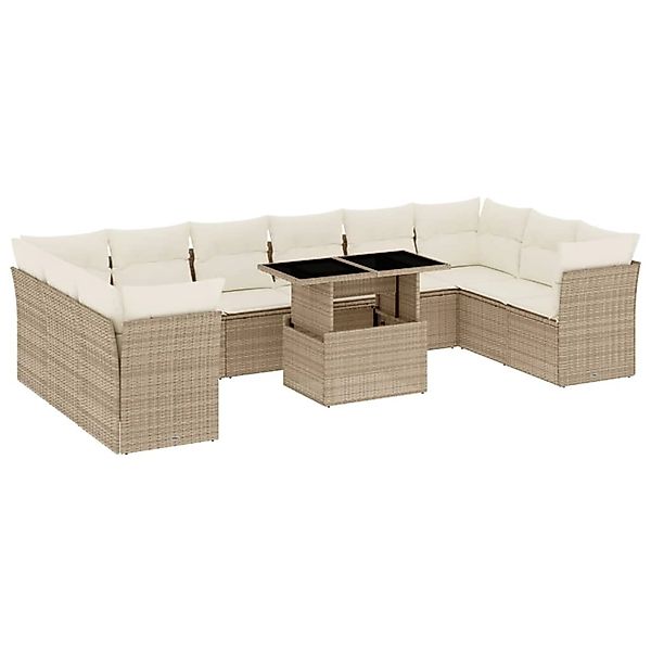 vidaXL 11-tlg Garten-Sofagarnitur mit Kissen Beige Poly Rattan Modell 157 günstig online kaufen