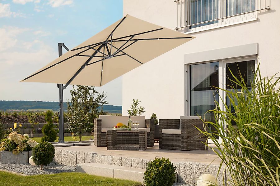 Schneider Ampelschirm 300 cm x 300 cm Silbergrau mit Kurbelmechanik günstig online kaufen