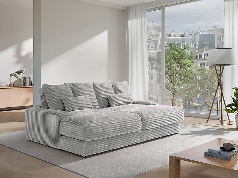 Sofa 3-Sitzer - tiefe Komfortsitzfläche - grob gerippter Cord - Grau - CALA günstig online kaufen