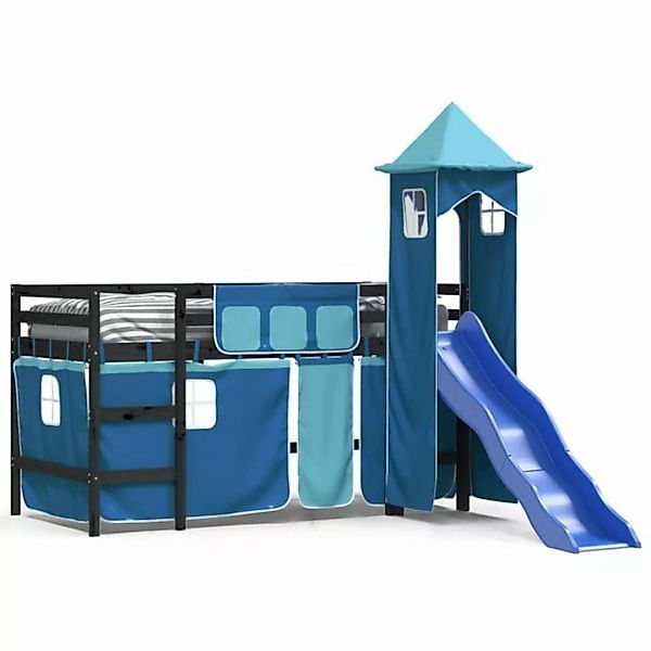 vidaXL Kinderbett Kinderhochbett mit Turm Blau 90x190 cm Massivholz Kiefer günstig online kaufen