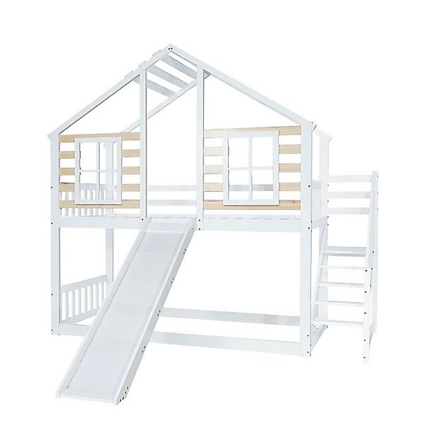 Rutaqian Etagenbett Kinderbett Holzbett mit Treppe, Gitter, Rutsche und Fen günstig online kaufen