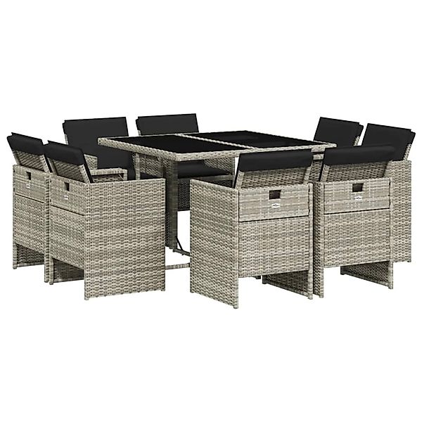 vidaXL 9-Tlg Garten-Essgruppe mit Kissen Hellgrau Poly Rattan 3277786 günstig online kaufen