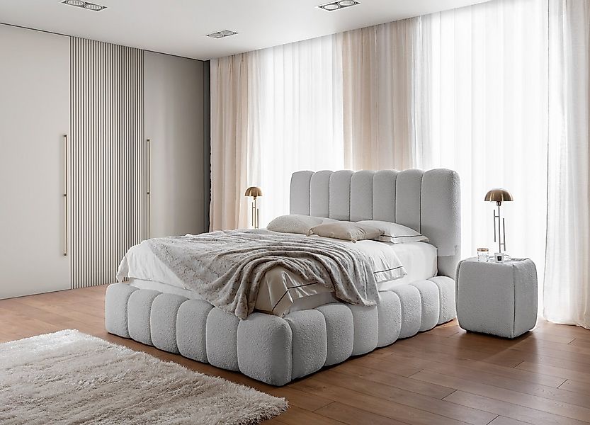 yourhouse24 Polsterbett Cande mit Bettkasten und Lattenrost Bouclé günstig online kaufen