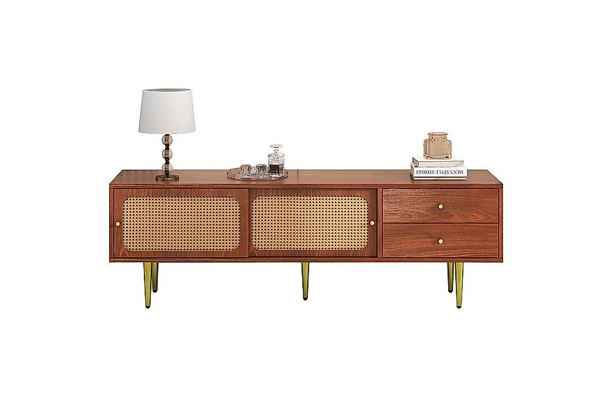 Merax Lowboard im Vintage-Stil mit Rattan Geflecht, TV-Schrank mit 2 Schieb günstig online kaufen