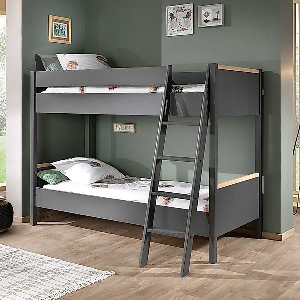 Kinder Etagenbett in Anthrazit Buchefarben günstig online kaufen