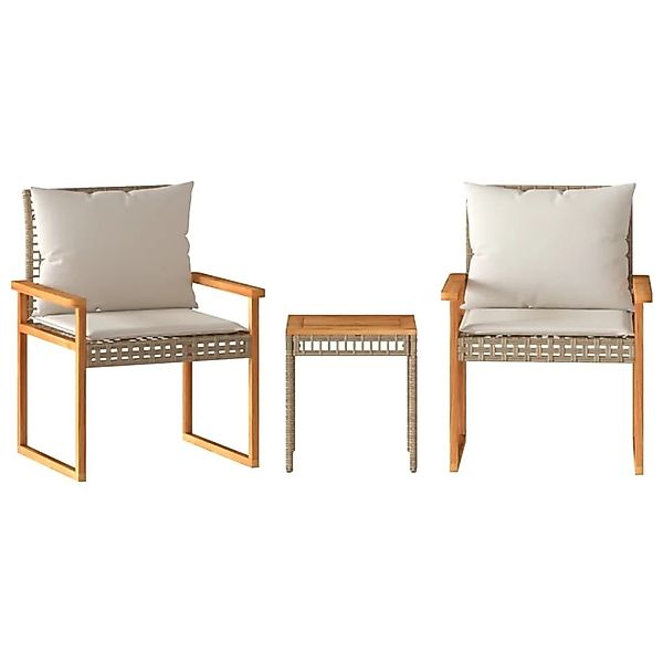 vidaXL 3-tlg Bistro-Set mit Kissen Beige Poly Rattan Akazienholz günstig online kaufen