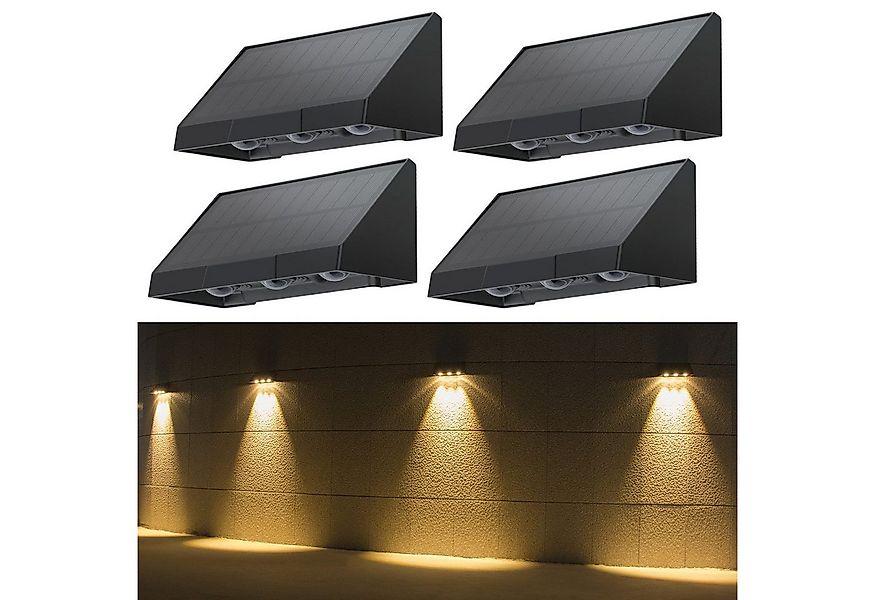 Nettlife LED Außen-Wandleuchte Schwarz 3 LEDs Solarlampe 3000K Warmweiß 2 M günstig online kaufen