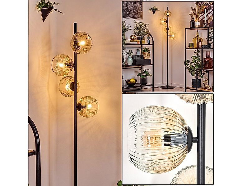 hofstein Stehlampe Stehlampe aus Metall/Riffelglas in Schwarz/Bernsteinfarb günstig online kaufen
