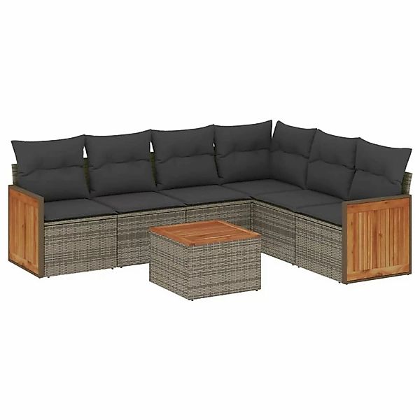 vidaXL 7-Tlg Garten-Sofagarnitur mit Kissen Grau Poly Rattan 3227691 günstig online kaufen