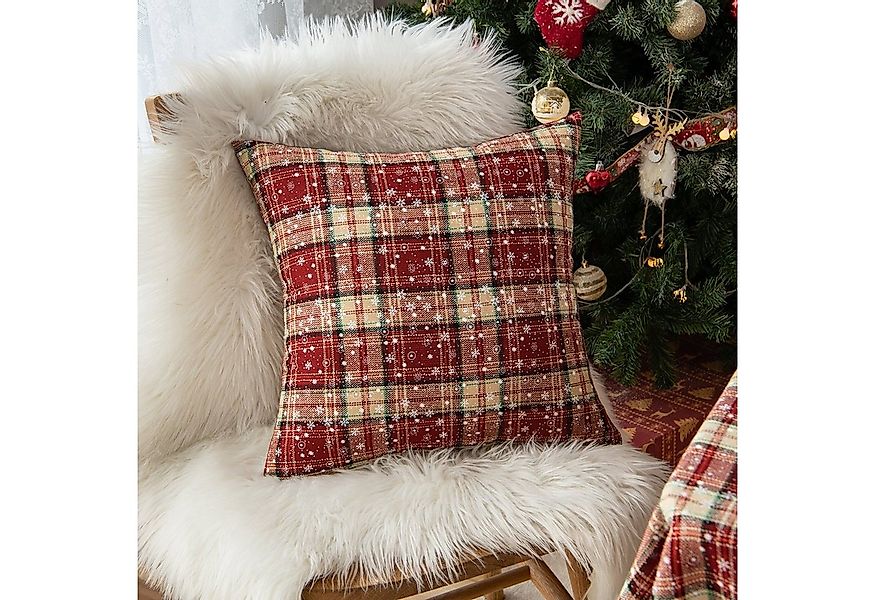 Rosnek Kissenbezug Schneeflocke Pompon, kariert, für Tisch- und Stuhldeko z günstig online kaufen