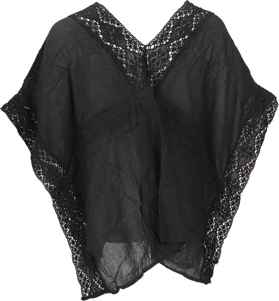 Guru-Shop Longbluse Kurze Kaftanbluse mit Spitze, günstig online kaufen