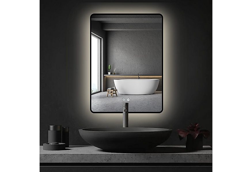Apejoy Badspiegel 60x80cm LED Schwarz Gold mit Beleuchtung und Antibeschlag günstig online kaufen