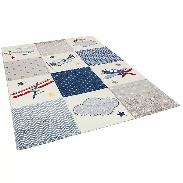 Pergamon Kinder Teppich Maui Kids Karo Planes Blau 200x290cm günstig online kaufen