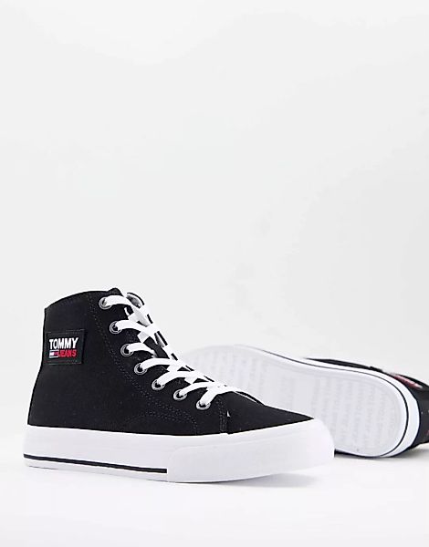 Tommy Jeans – Sneaker aus Stoff zum Schnüren in Schwarz mit Logo günstig online kaufen