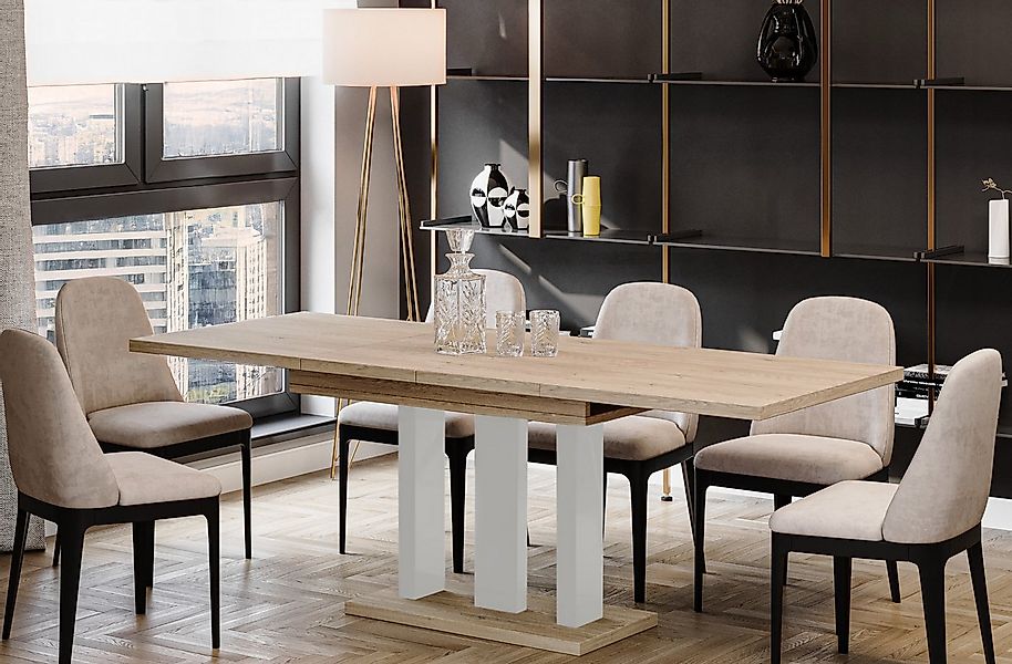 Endo-Moebel Säulen-Esstisch "Appia White" 130-210cm ausziehbar erweiterbar, günstig online kaufen