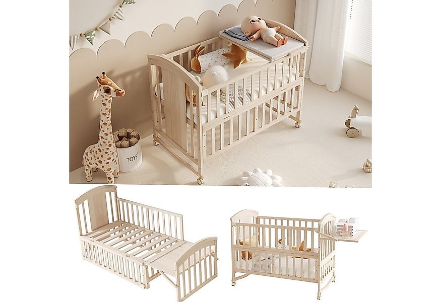 OKWISH Babybett Holz-Babynetzbett mit Wickeltisch, um 40cm verlängerbar, 1- günstig online kaufen