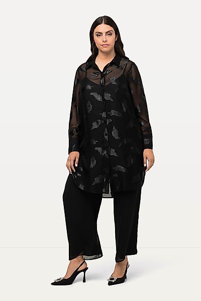 Ulla Popken Hemdbluse Longbluse Chiffon Metallic-Federn günstig online kaufen