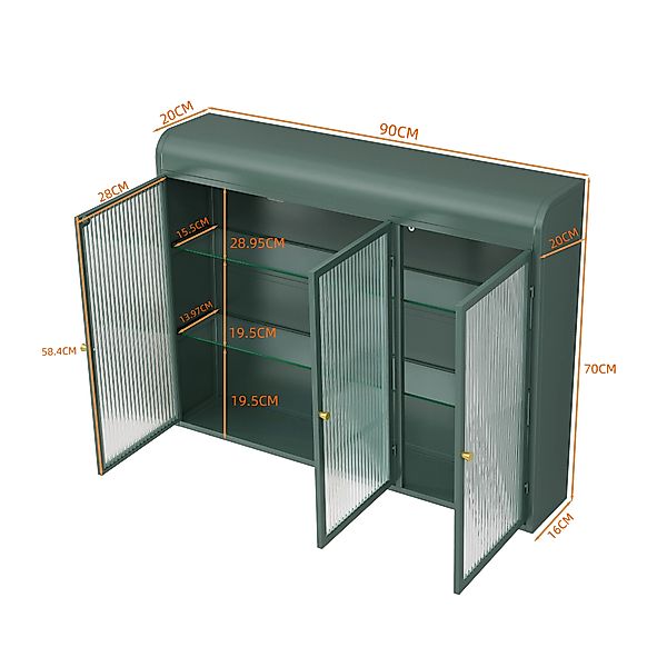 Celya Wandhängeschrank Glas-Wandregal,Hängeschrank küche, Drei Glastüren, günstig online kaufen