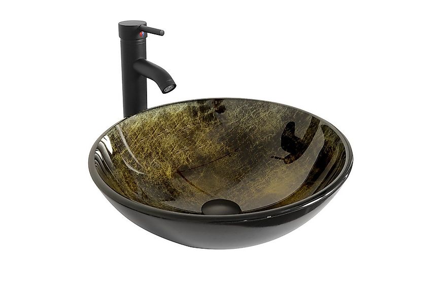 Puluomis Aufsatzwaschbecken Waschbecken Set mit Wasserhahn und Ablaufgarnit günstig online kaufen