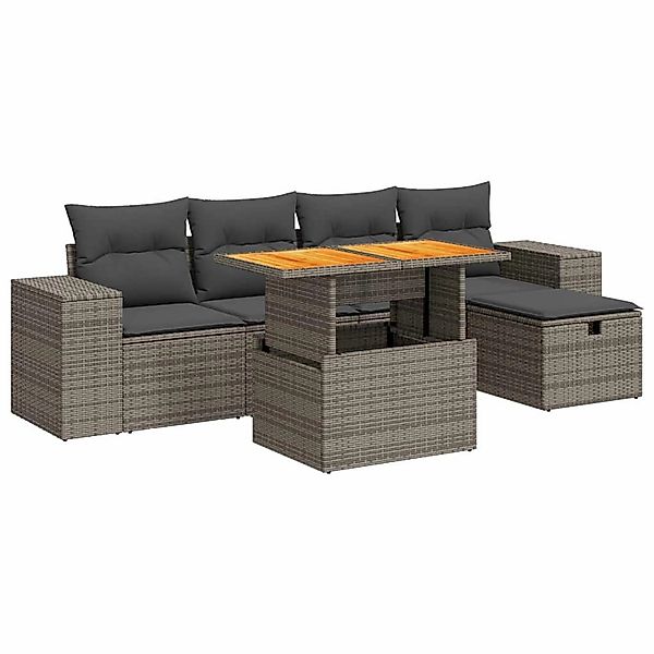 vidaXL 6-Tlg Garten-Sofagarnitur mit Kissen Grau Poly Rattan Akazie 3328082 günstig online kaufen
