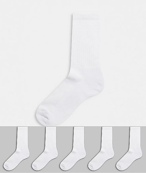 ASOS DESIGN – Stiefelsocken in Weiß mit Frottee-Sohle im 5er-Pack günstig online kaufen