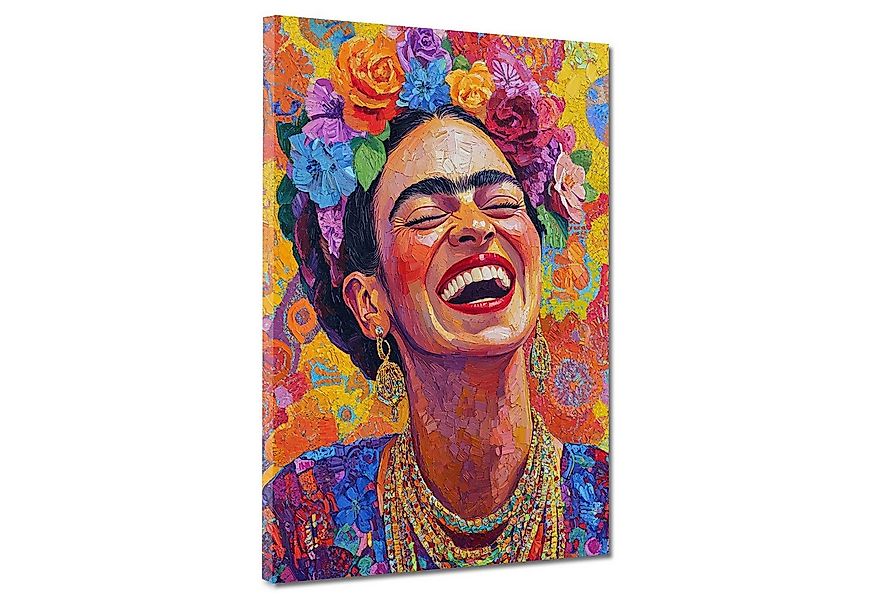 Artedinoi Leinwandbild Strahlende Frida mit Blumen Pop Art bunt Leinwandbil günstig online kaufen