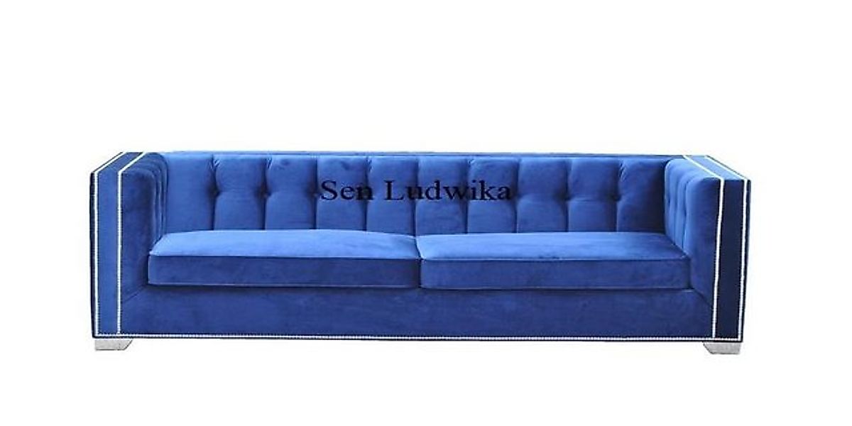 Xlmoebel Sofa Neu Blaues Chesterfield Sofa mit Textilbezug für drei Persone günstig online kaufen