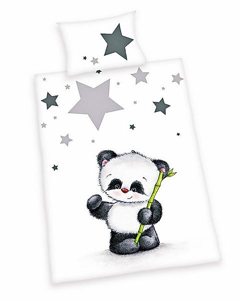 Herding Babybettwäsche 100x135cm Pandabär Sterne, Microfaser, 2 teilig, süß günstig online kaufen