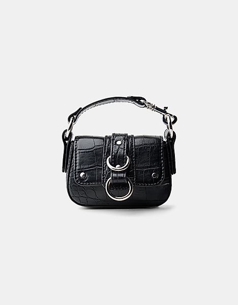 Bershka Mini-Tasche Aus Kunstleder Mit Schlüsselanhänger Damen Schwarz günstig online kaufen