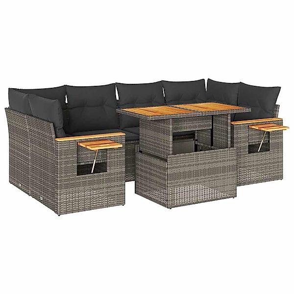 vidaXL 7-Tlg Garten-Sofagarnitur mit Kissen Grau Poly Rattan Akazie 3327567 günstig online kaufen