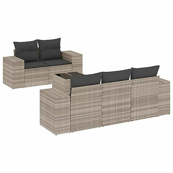 vidaXL 6-tlg Garten-Sofagarnitur mit Kissen Hellgrau Poly Rattan Modell 10 günstig online kaufen