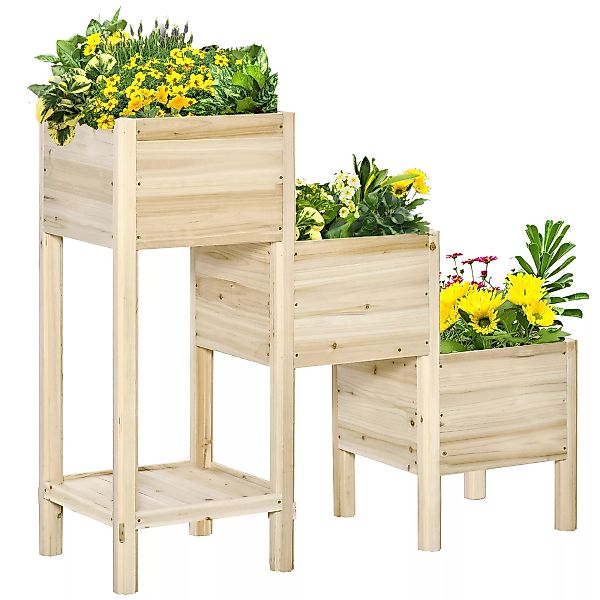 Outsunny Hochbeet  3 Etagen Pflanzkübel aus Holz für Garten & Balkon, Natur günstig online kaufen