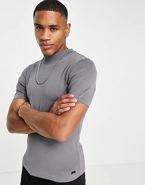 River Island – Gestricktes T-Shirt in Grau günstig online kaufen