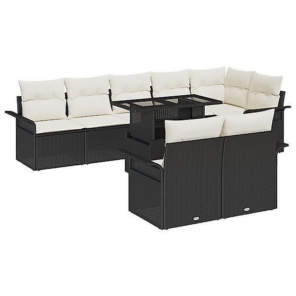vidaXL Loungesofa 9-Teiliges Garten Sofa Set mit Kissen Schwarz Poly Rattan günstig online kaufen