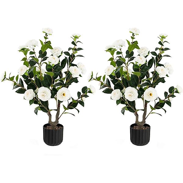 Costway Künstlicher Kamelienbaum 2er Set mit Blüten 95cm Weiß günstig online kaufen
