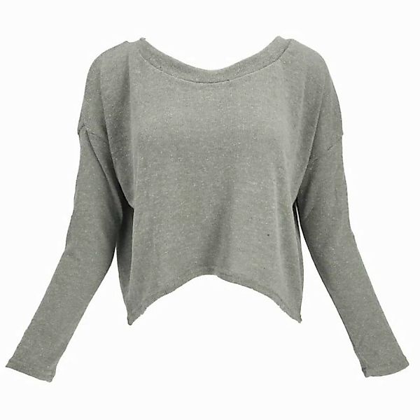 Guru-Shop Longsleeve Kurzer Pullover, Boho Feinstrick Shirt - olivgrün alte günstig online kaufen