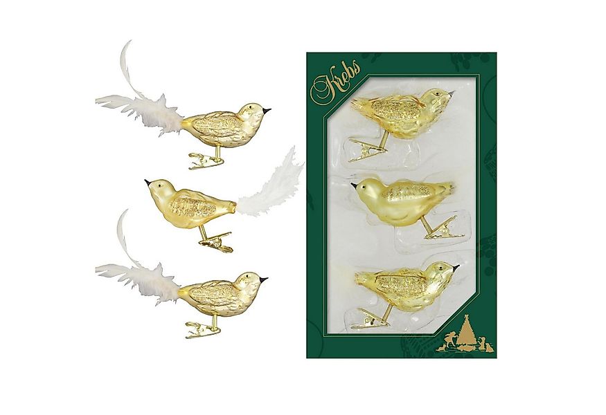 Krebs Glas Lauscha Weihnachtsbaumklammer 3er Set - goldene Vögel auf Clip - günstig online kaufen