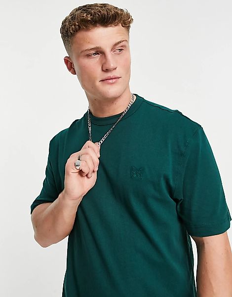 River Island – T-Shirt in Grün mit Icon-Stickerei günstig online kaufen