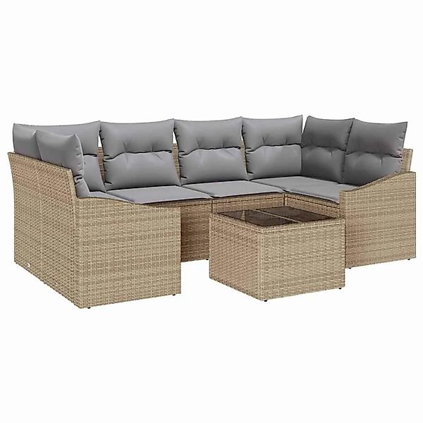 vidaXL Sofa Set mit Kissen 7-Tlg Beige und Grau Poly-Rattan 3355289 günstig online kaufen