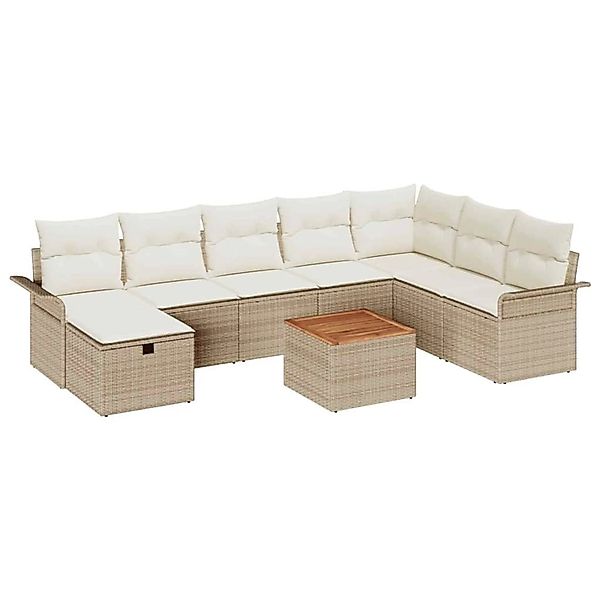 vidaXL Garten-Sofa-Set mit Kissen mit Speicher 9-Tlg Beige Poly Rattan 3360 günstig online kaufen
