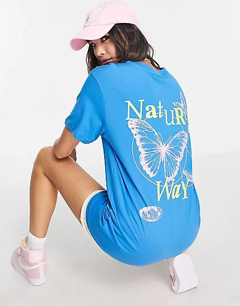 Topshop – T-Shirt in Blau mit „Natures Way“-Print am Rücken günstig online kaufen