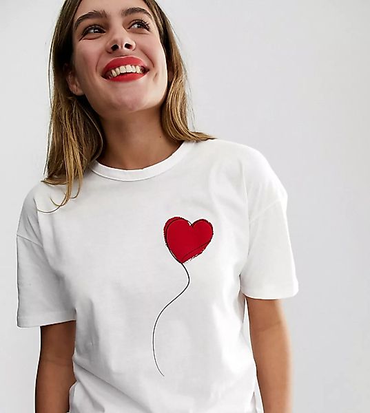 Wednesday's Girl – Lässiges T-Shirt mit Herz-Ballon-Print-Weiß günstig online kaufen