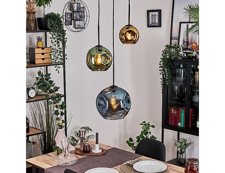 hofstein Hängeleuchte Hängelampe aus Metall/Glas in Schwarz/Grün/Blau/Gold, günstig online kaufen