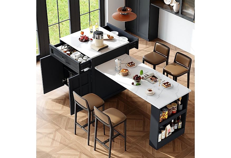 Flieks Kücheninsel mit ausziehbarer Esstisch, Küchenschrank mit Arbeitsplat günstig online kaufen